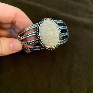 Faux white stone hinge bracelet tribal